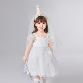 笛莎Deesha 童装女童连衣裙2025夏新款女童优雅公主绣花飞袖装饰网纱礼服裙