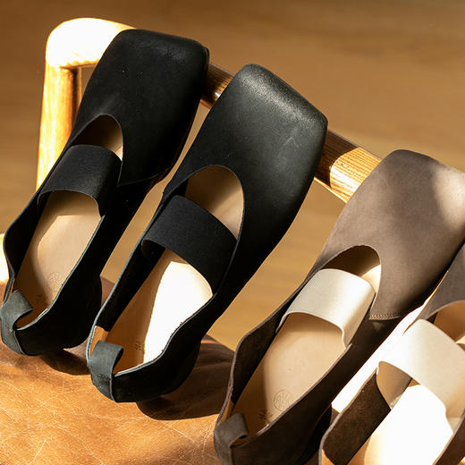 牧衣游原创 磨砂牛皮复古文艺方头舒适鞋子 轻璃【不支持会员折】 商品图0