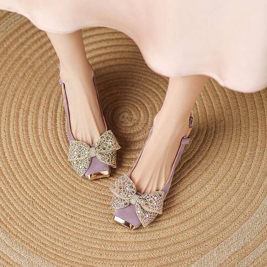 【预售5天】包头凉鞋复古后空水钻，蝴蝶结高跟单鞋LD&7308 商品图4