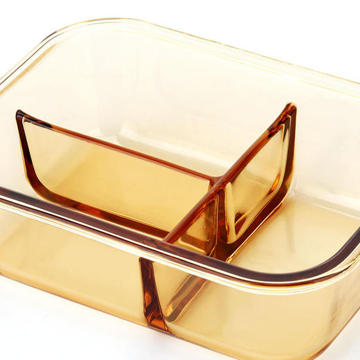 LCB238FU 莱茵灵动琥珀色长方形三分格保鲜盒二件套 商品图2
