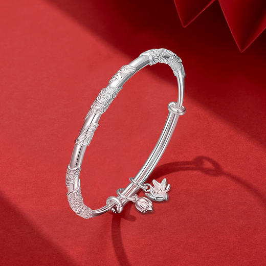 【999足银】卡蒂罗/KADER 国色芳华 繁花似锦两世欢手镯 好运莲莲新中式轻奢小众开口可调节古风素圈镯子 本命年蛇年 商品图2
