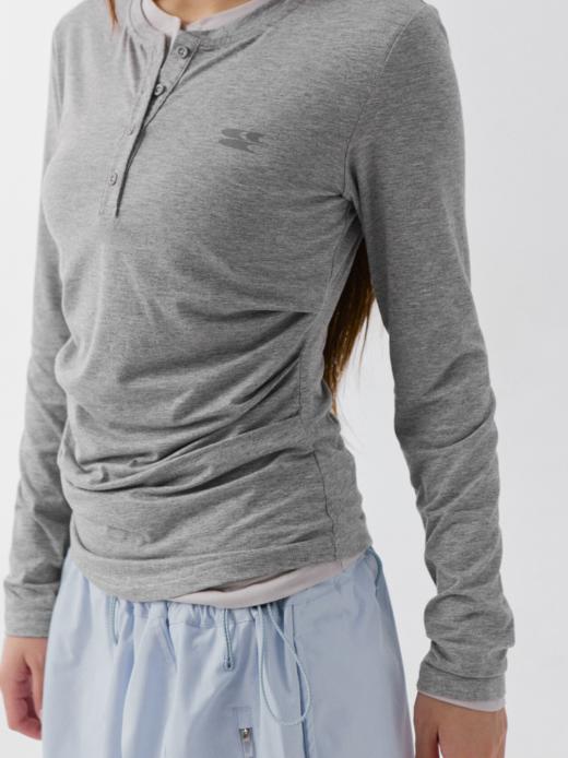 CryingCenter 凉感天丝莫代尔亨利领亲肤感收腰褶皱抽褶贴身长袖 商品图1