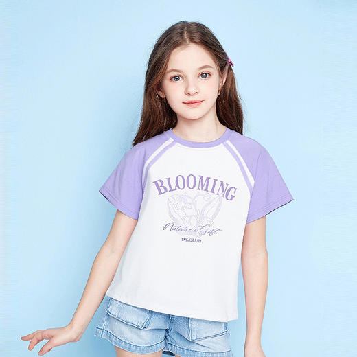 笛莎Deesha 童装女童T恤2025夏新款女童字母花卉印花T恤 商品图1