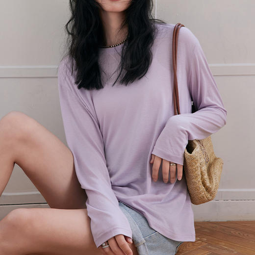 【面料天花板】2025春夏天丝醋酸莱赛尔打底衫女内搭圆领罩衫宽松绵羊毛长袖上衣 拍2件自动改价 商品图9