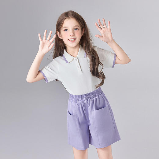 笛莎Deesha 童装女童套装2025夏新款女童甜美polo领上衣短裤套装 商品图1
