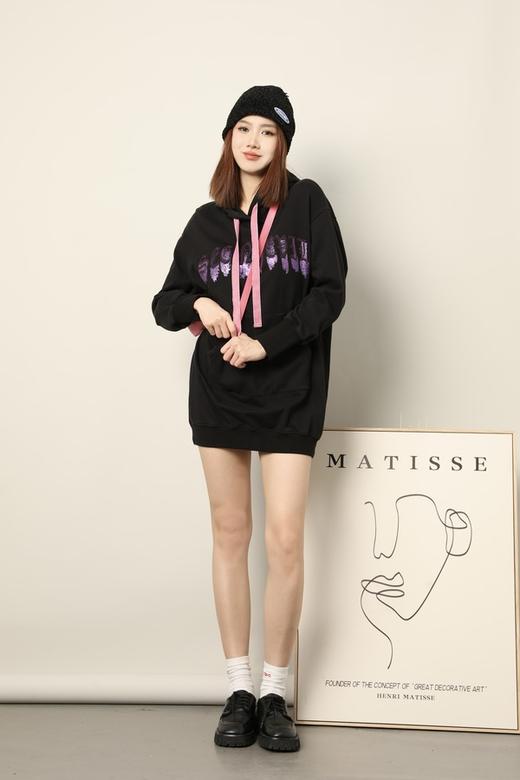 LNNNS 黑色刺绣撞色长卫衣 17824 商品图2