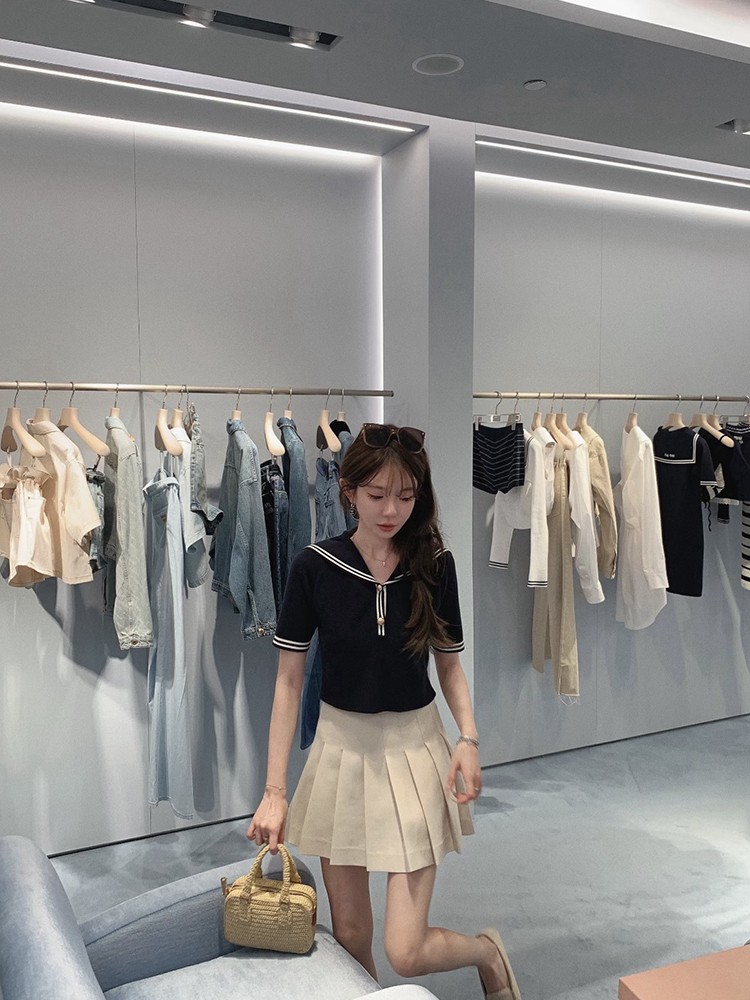 福利  短袖XS 金蘑菇菇 海岛假日水手针织系列连衣裙半裙