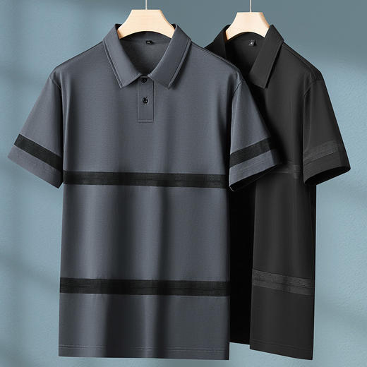 【丝光棉】【DPF】大依优型大码短袖POLO衫男士加大号翻领半袖体恤胖子时尚休闲大码条纹 商品图3
