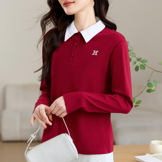 雀说高端长袖t恤女打底衫爆款洋气女装宽松翻领上衣AL10010 商品图3
