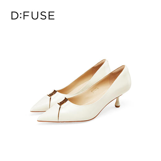 Dfuse迪芙斯2025春季新款羊皮猫跟鞋金属字母扣镂空高跟鞋DFD1111007 商品图12