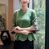 KQL422H2591 2025春季新款刺绣盘扣斜襟茶服中式文艺复古绣花上衣衬衫 商品缩略图3