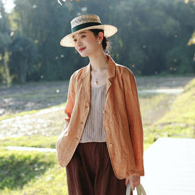 绽放旅行女装684朵/100%亚麻经典翻领样式宽松轻柔透气文艺西装