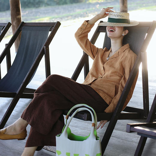 绽放旅行女装684朵/100%亚麻经典翻领样式宽松轻柔透气文艺西装 商品图2