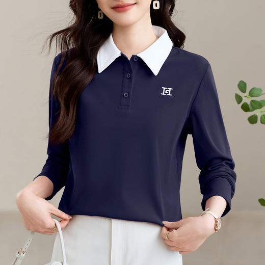 雀说高端长袖t恤女打底衫爆款洋气女装宽松翻领上衣AL10010 商品图1