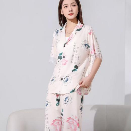 【国风花开富贵家居服四件套】2025新款冰丝印花家居服四件套女可外穿 商品图2