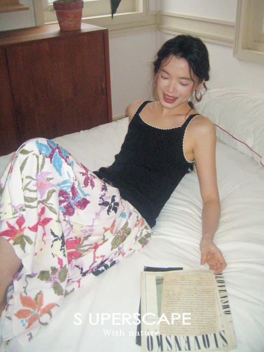 素舶 花影缤纷百搭显瘦百褶印花A字半身裙SUPERSCAPE 商品图4