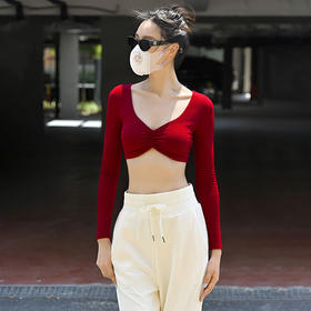【时尚达人款】Beemen新款V 领性感运动 长袖T 恤 螺纹紧身显身材 聚拢效果佳 大小胸均适配 马甲线轻松现