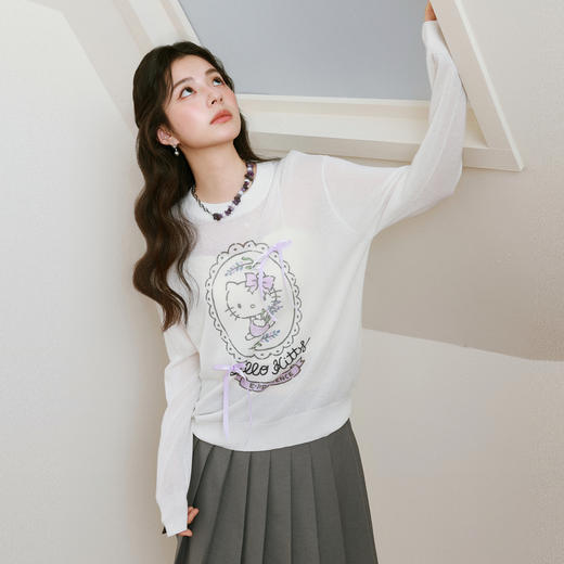 【严选】【HelloKitty合作系列】诗凡黎蝴蝶结针织罩衫25春新款套头薄上衣7G3130441 商品图4