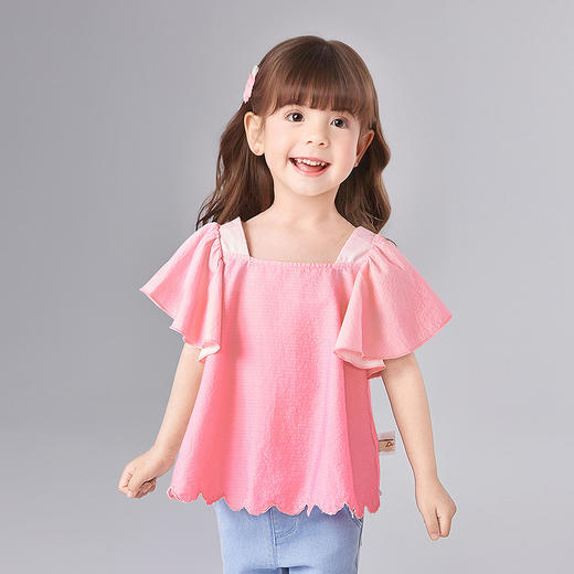 笛莎Deesha 童装女童衬衫2025夏新款女童优雅荷叶袖绣花下摆衬衫 商品图1