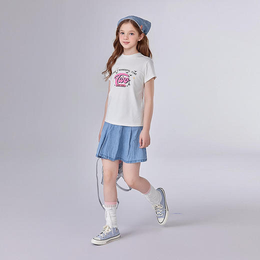 笛莎Deesha 童装女童半身裙2025夏新款女童浅牛仔百褶牛仔裙 商品图2