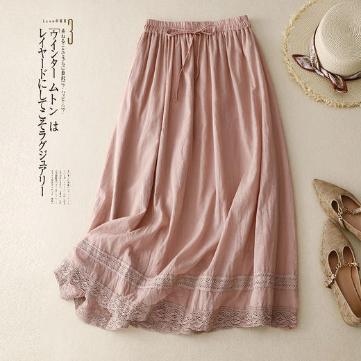 雀说新款文艺宽松拼接蕾丝花边松紧腰半身裙女中长款AL791 商品图0