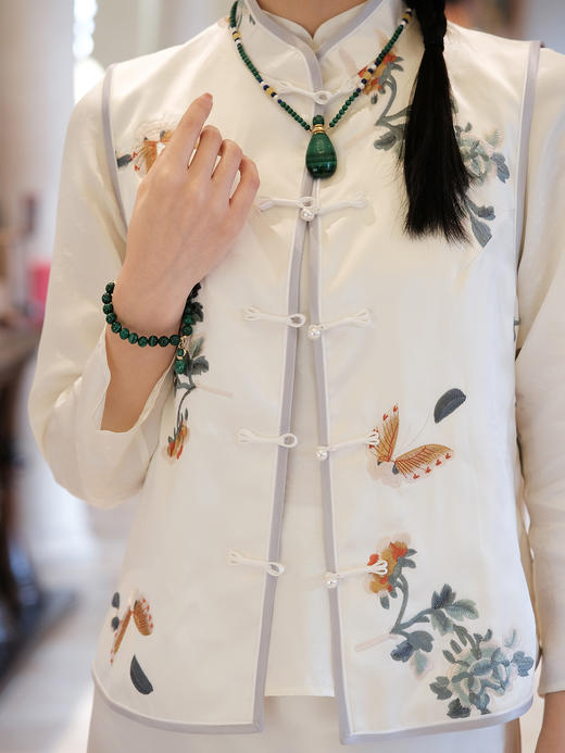 盛唐牡丹 |真丝手推绣对襟马甲 商品图3