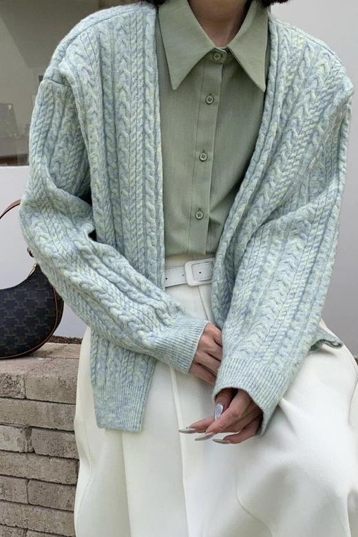 LNNNS 绿色拼接衬衫针织上衣 17818 商品图4