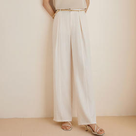 玳莎半松紧宽松直筒休闲裤标配腰带2025年春季阔腿垂感百搭长裤女  FA36304