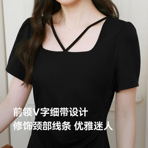 【严选】诗凡黎针织连衣裙25春新品小黑裙系列收腰法式简约风中长裙7G3190391 商品图2