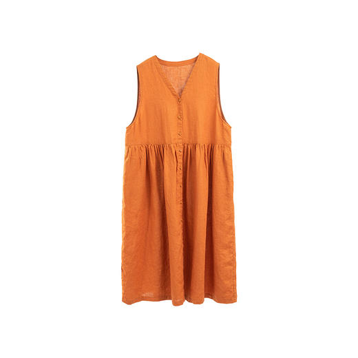 绽放旅行女装158朵/亚麻开襟收腰A摆V领宽松休闲舒适透气背心裙 商品图3