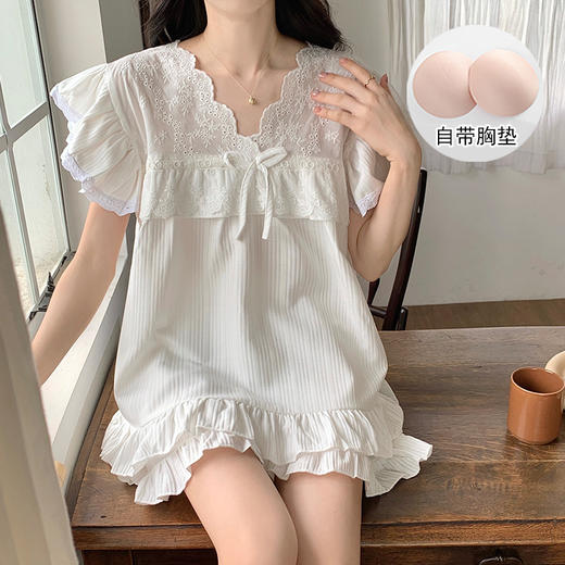 【睡裙公主风】带胸垫睡衣女夏天针织棉性感吊带背心两件套夏天女士公主风家居服。ry 商品图13