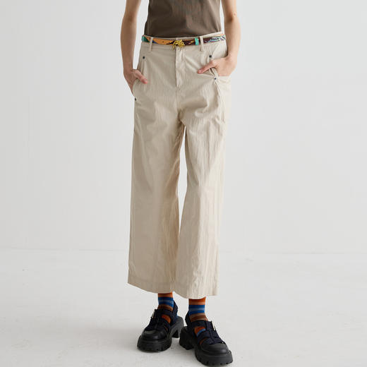 谜底休闲裤女2025夏季新品通勤立体撞钉宽松直筒九分裤252MK0531 商品图0