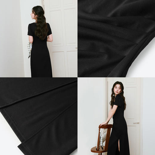 【严选】诗凡黎针织连衣裙25春新品小黑裙系列收腰法式简约风中长裙7G3190391 商品图3