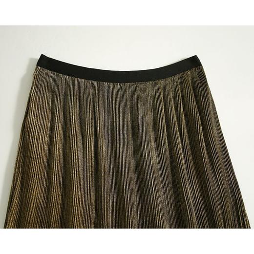 雀说新款气质半身裙重工压褶松紧腰光泽感中长款A字百褶裙AL4342 商品图2