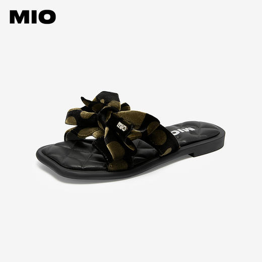 MIO米奥外穿凉拖鞋女法式方头蝴蝶结波点平底一字拖M253131938 商品图1