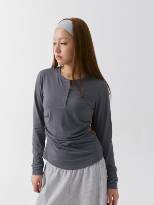 CryingCenter 凉感天丝莫代尔亨利领亲肤感收腰褶皱抽褶贴身长袖 商品图3