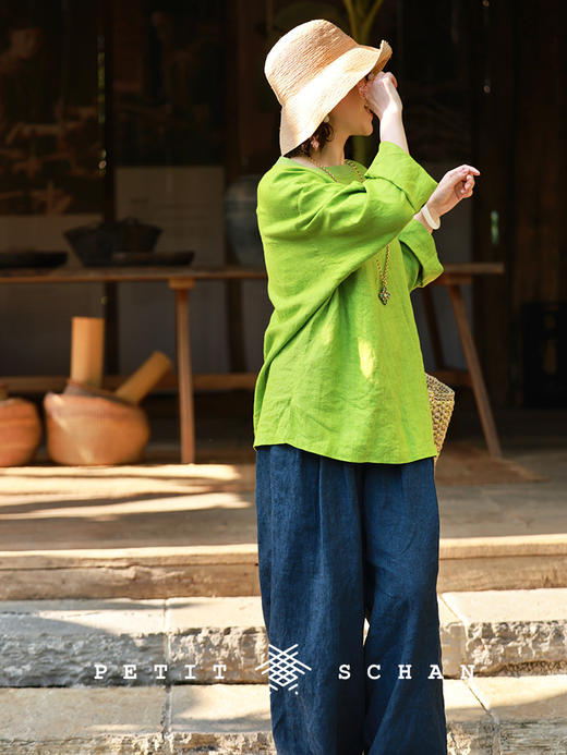 PETIT SCHAN小闪 CLO#759 spring's lover 春天的情人 纯亚麻圆领长袖上衣T恤 商品图6