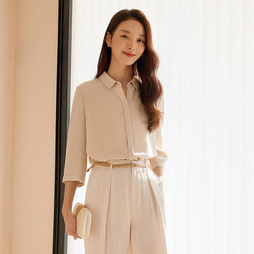 玳莎简约重磅真丝衬衫女通勤气质七分袖方领上衣2025年春季新款  FA31310 商品图2
