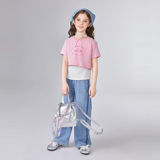 笛莎Deesha 童装女童T恤2025夏新款女童假两件T恤 商品图2