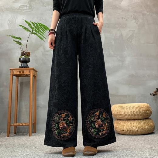 雀说新款文艺民族绣花提花重工刺绣复古裤子宽松阔腿裤长裤AL34044 商品图3