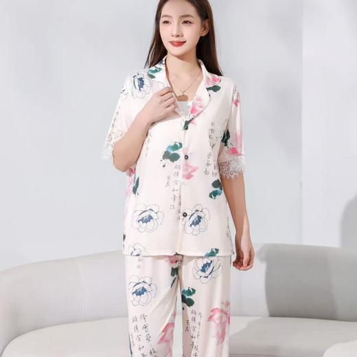 【国风花开富贵家居服四件套】2025新款冰丝印花家居服四件套女可外穿 商品图3