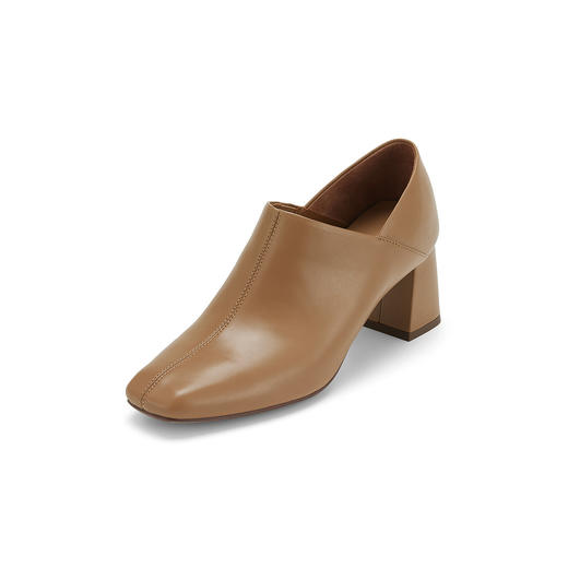 westory春秋新款方头粗跟真皮时尚简约通勤深口单鞋女W24CM74581 商品图1