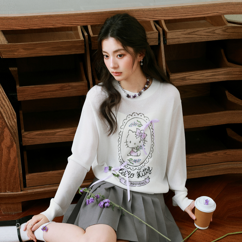 【严选】【HelloKitty合作系列】诗凡黎蝴蝶结针织罩衫25春新款套头薄上衣7G3130441