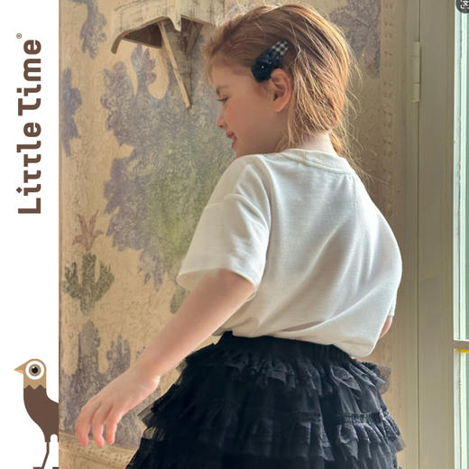 Littletime女童T恤2025春夏新款儿童卡通可爱洋气蝴蝶结珍珠短袖 商品图4