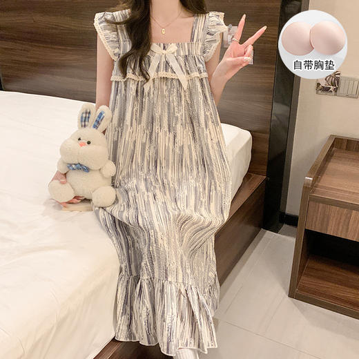 【公主风吊带睡衣】睡裙女士夏季背心睡衣新款带胸垫吊带宽松公主风春秋家居服可外穿。ry 商品图12
