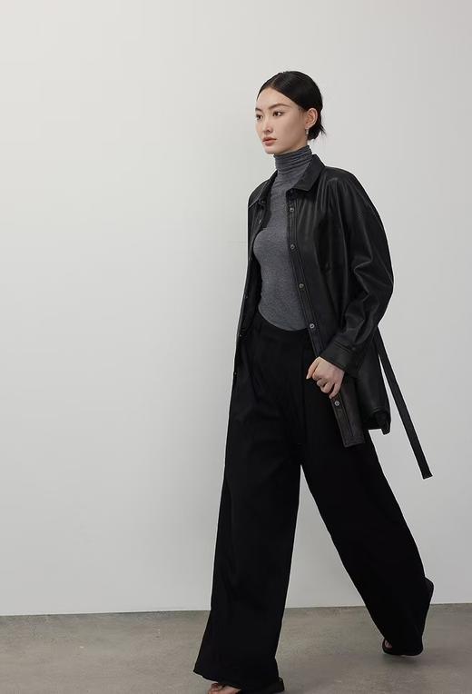 杨幂同款衬衫式一手长显瘦绵羊皮衬衫外套皮夹克 商品图6