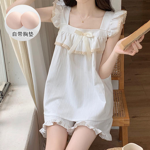 【睡裙公主风】带胸垫睡衣女夏天针织棉性感吊带背心两件套夏天女士公主风家居服。ry 商品图7