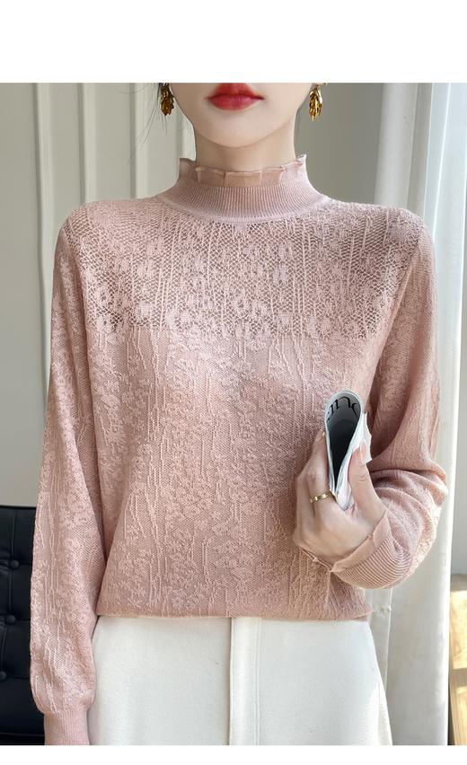 💥太美啦！【羊毛混纺提花打底衫】，💞精纺羊毛面料，优雅迷人又高级~ ✅百搭的基础款，可以中和任何色彩 ✅手感细腻滑糯，💥整个空间弥漫着柔和的温度  商品图1