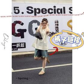 2025新品  佳佳同款【加州五分】设计感潮流破洞牛仔五分裤休闲宽松蓝色复古