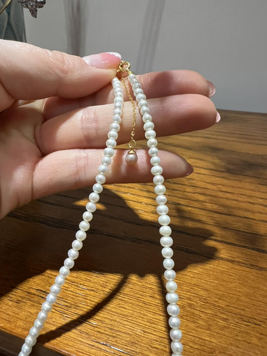 423-5 炒鸡适合春夏 3-3.5mm无核淡水baby珠项链 炒鸡仙女锁骨链 近正圆强光微微瑕 商品图12